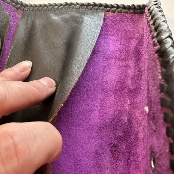Vtg Tooled Leather Wallet Womens Floral Design & Purple Lining Handmade Western - Picture 6 of 6
